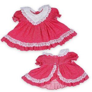 Vintage Baby Girls Red Floral + Ruffle Lace Open Back Swing Dress 3m / 6m